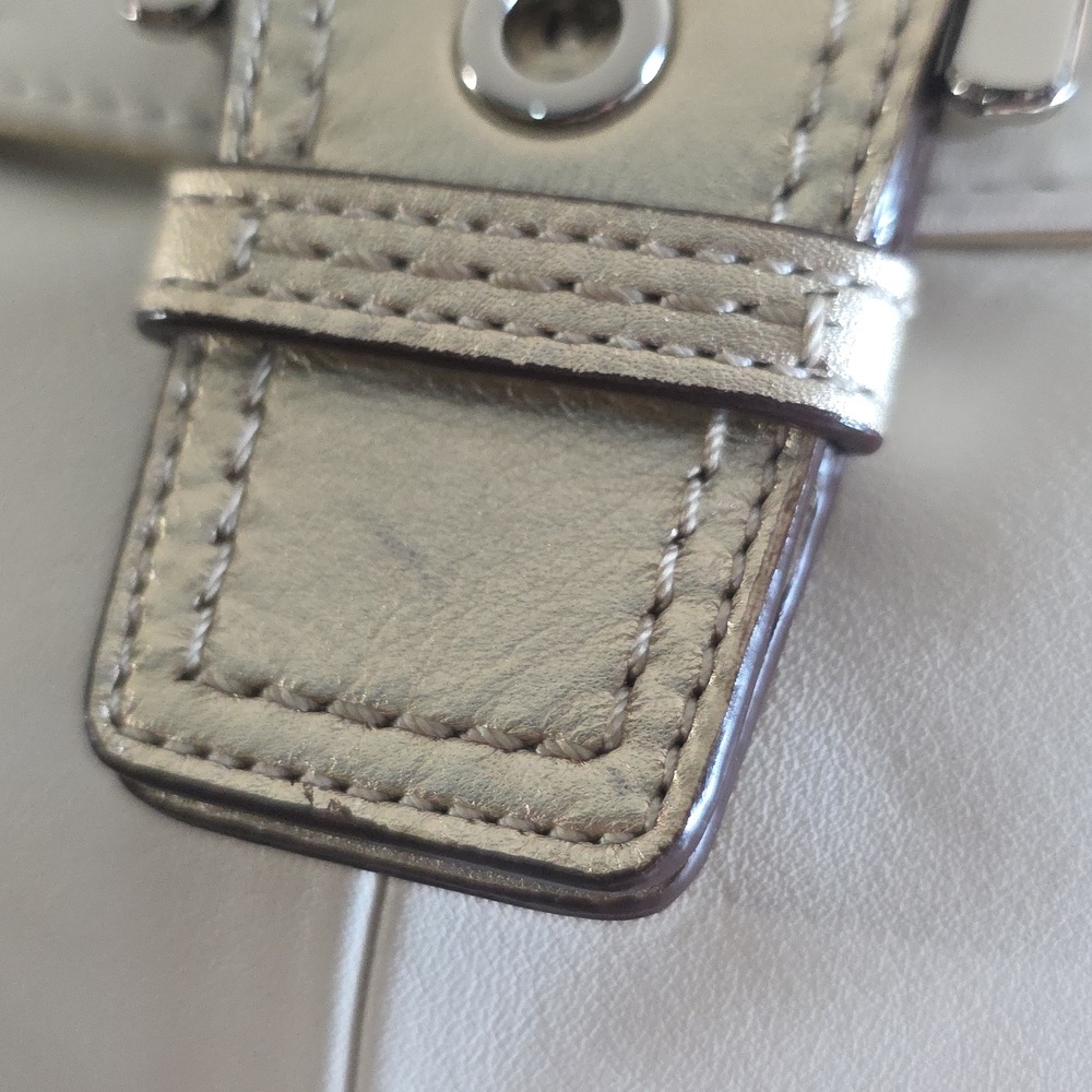Coach Soho Buckle White Ivory Shoulder Flap Bag with Gold Metallic Accents - Picture 12 of 12
